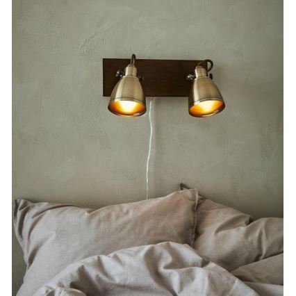 Markslöjd 108214 - Väggspotlight NATIVE 2xE14/18W/230V mässing/brun