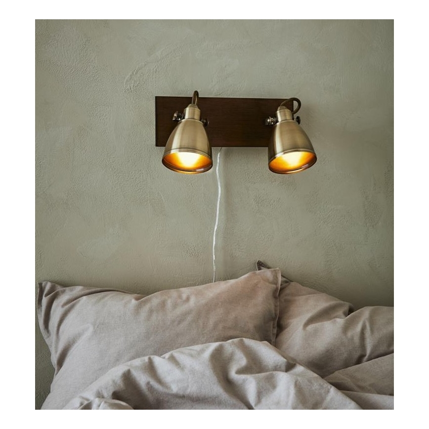 Markslöjd 108214 - Väggspotlight NATIVE 2xE14/18W/230V mässing/brun