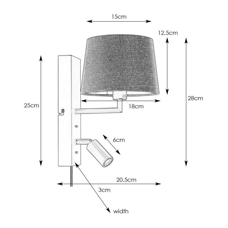 Markslöjd 108595 - LED Vägglampa med USB COMO 1xE14/40W/230V + LED/3W svart