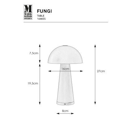 Markslöjd 108655 - LED Ljusreglerad rechargeable lampa FUNGI LED/1,5W/5V IP44 svart