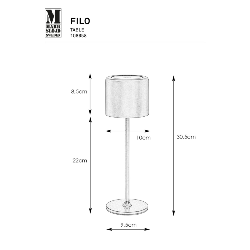 Markslöjd 108658 - LED Ljusreglerad rechargeable lampa FILO LED/2W/5V IP44 30 cm vit
