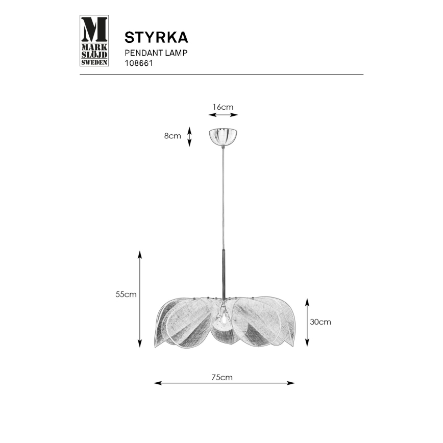 Markslöjd 108661 - Ljuskrona med textilsladd STYRKA 1xE27/40W/230V diameter 75 cm beige