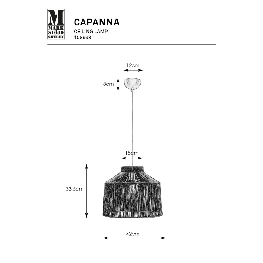 Markslöjd 108668 - Ljuskrona med textilsladd CAPANNA 1xE27/40W/230V svart