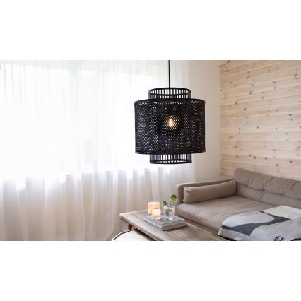 Markslöjd 108676 - Ljuskrona med textilsladd STRATI 1xE27/40W/230V svart/Bambu
