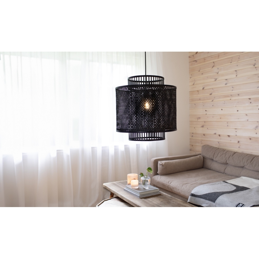 Markslöjd 108676 - Ljuskrona med textilsladd STRATI 1xE27/40W/230V svart/Bambu