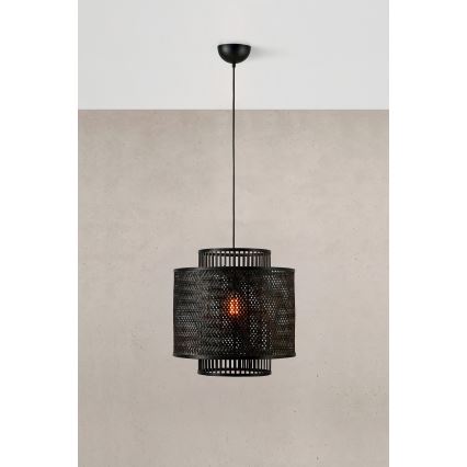 Markslöjd 108676 - Ljuskrona med textilsladd STRATI 1xE27/40W/230V svart/Bambu