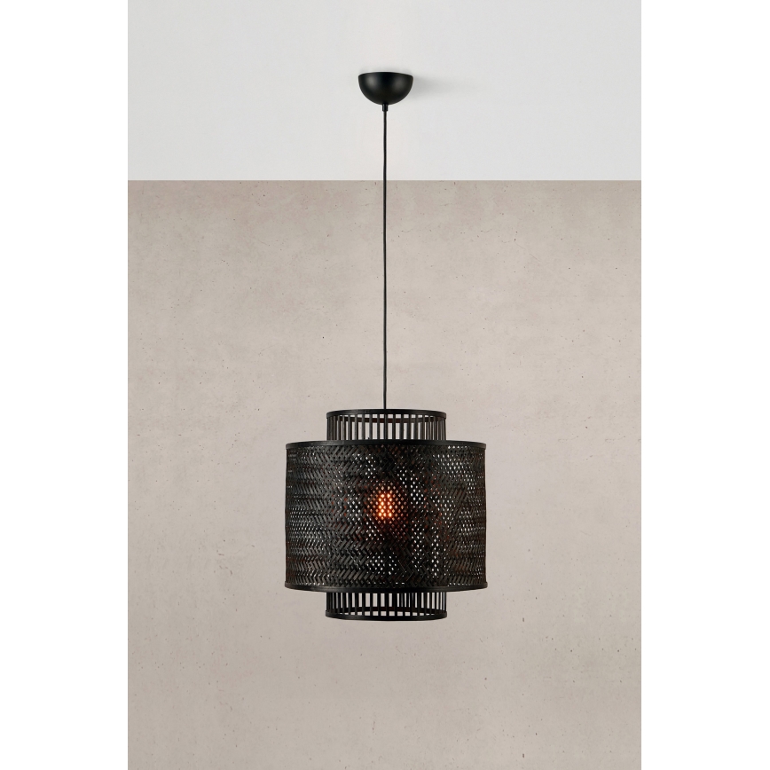 Markslöjd 108676 - Ljuskrona med textilsladd STRATI 1xE27/40W/230V svart/Bambu