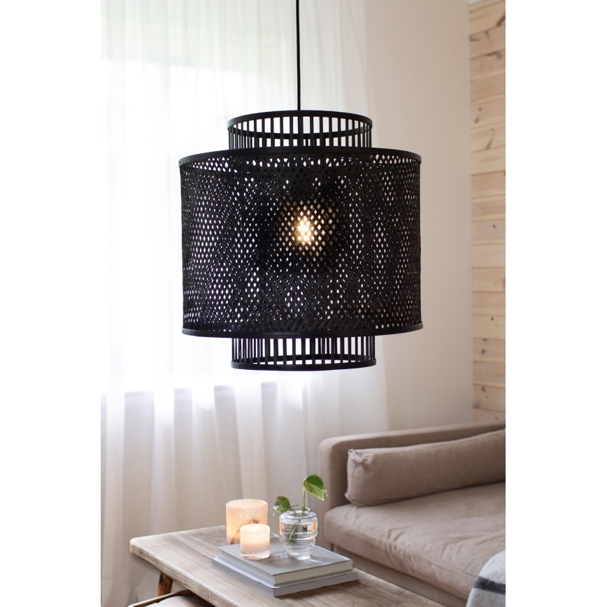 Markslöjd 108676 - Ljuskrona med textilsladd STRATI 1xE27/40W/230V svart/Bambu