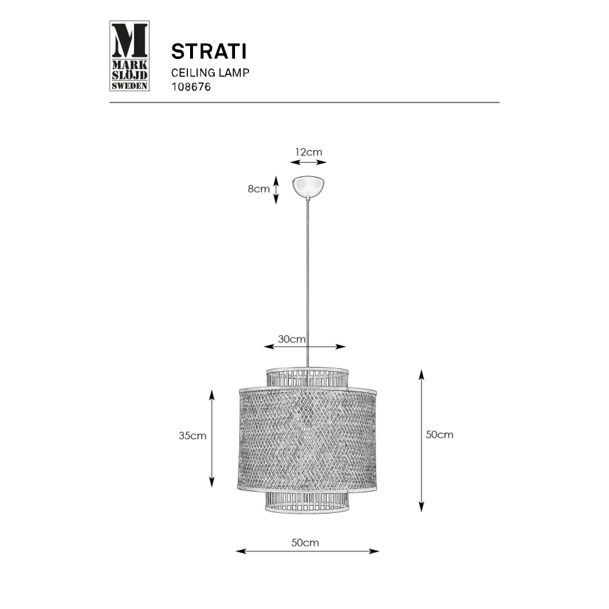 Markslöjd 108676 - Ljuskrona med textilsladd STRATI 1xE27/40W/230V svart/Bambu