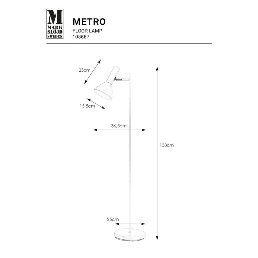 Markslöjd 108687 - Golvlampa METRO 1xE27/40W/230V vit