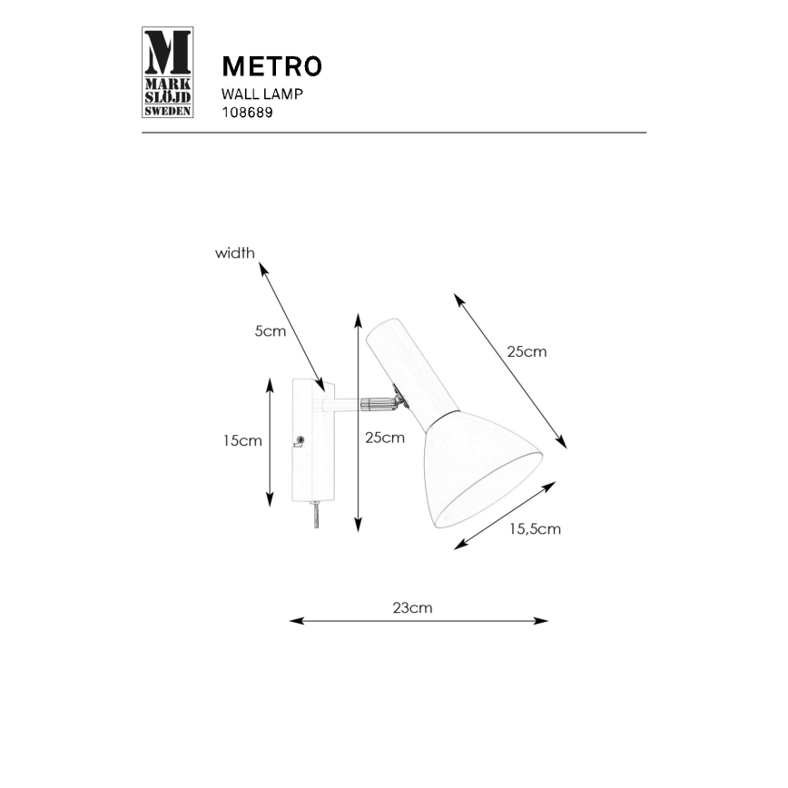 Markslöjd 108689 - Vägglampa METRO 1xE27/40W/230V vit