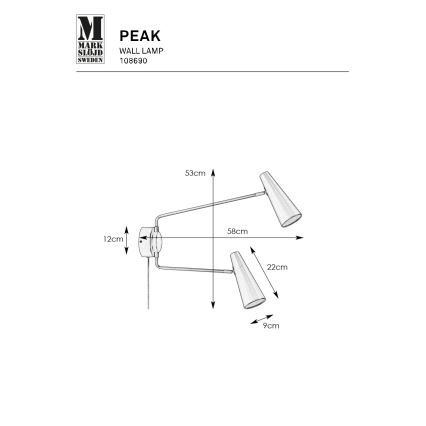 Markslöjd 108690 - Vägglampa PEAK 2xE14/40W/230V svart