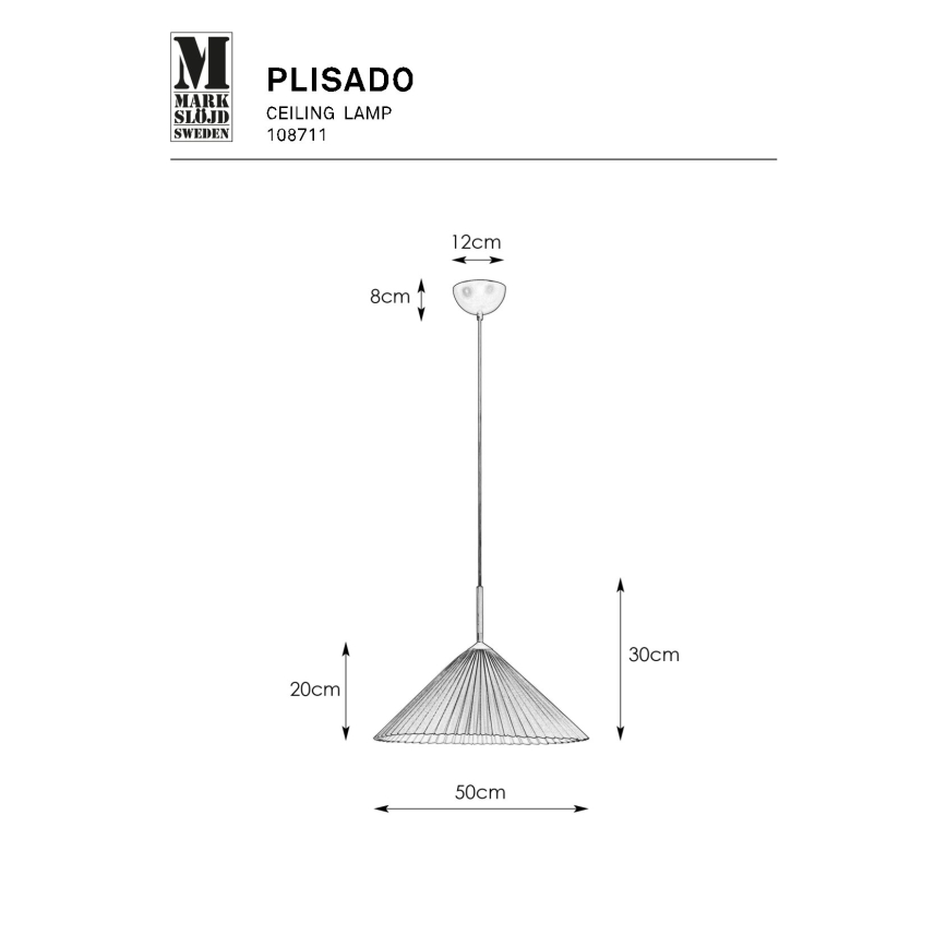Markslöjd 108711 - Ljuskrona med textilsladd PLISADO 1xE27/40W/230V diameter 50 cm vit