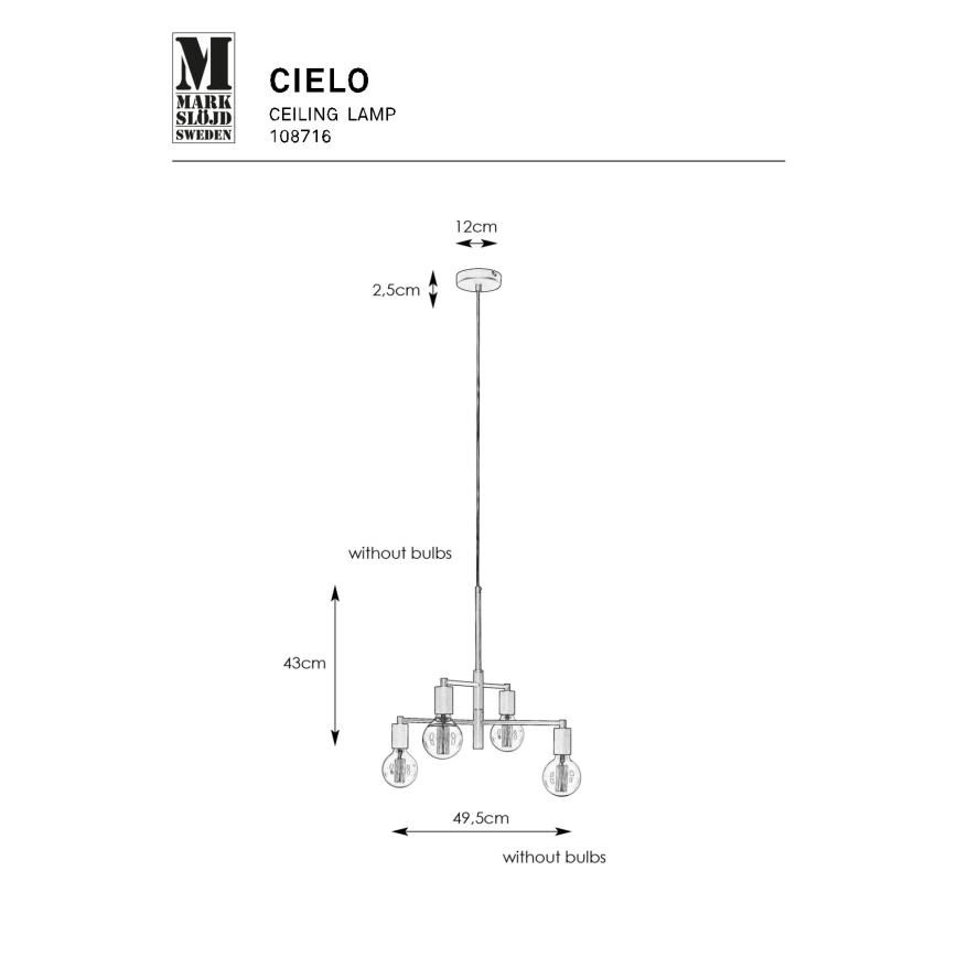Markslöjd 108716 - Ljuskrona med textilsladd CIELO 4xE27/40W/230V svart