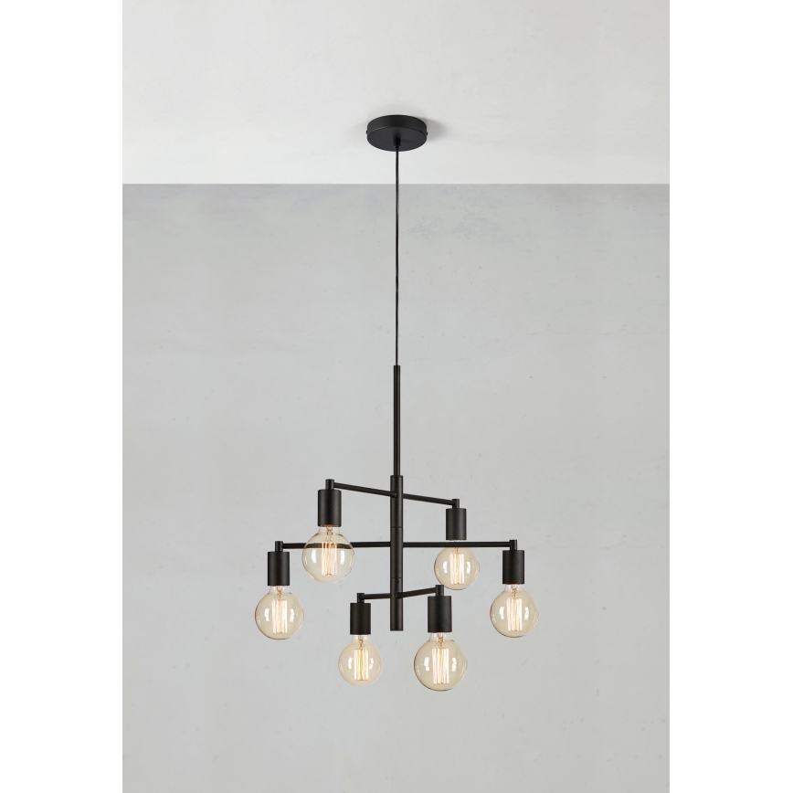 Markslöjd 108717 - Ljuskrona med textilsladd CIELO 6xE27/40W/230V svart