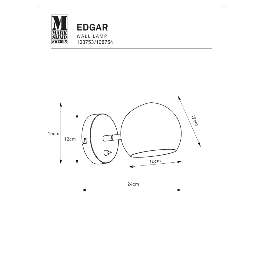 Markslöjd 108754 - Vägglampa EDGAR 1xE14/40W/230V guld
