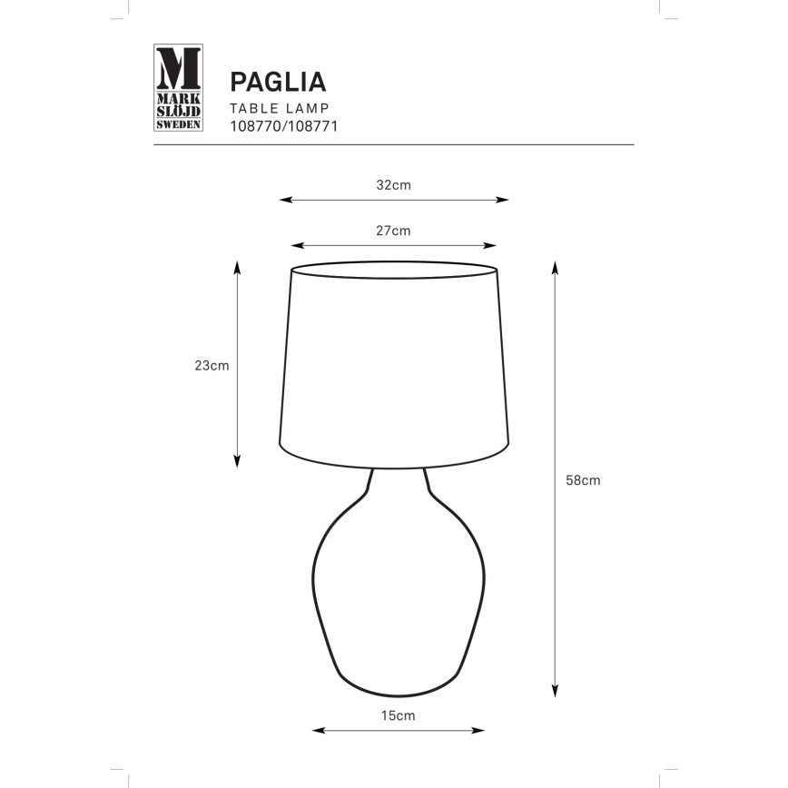 Markslöjd 108771 - Bordslampa PAGLIA 1xE27/40W/230V vit/rotting