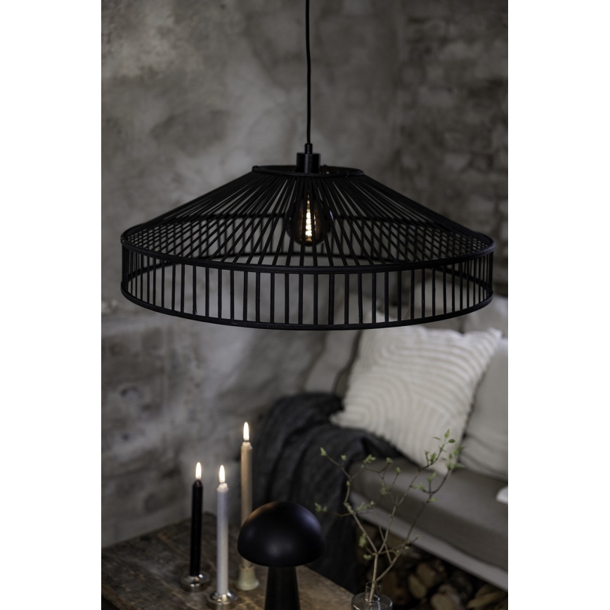 Markslöjd 108782 - Ljuskrona med textilsladd TAPA 1xE27/40W/230V svart/Bambu