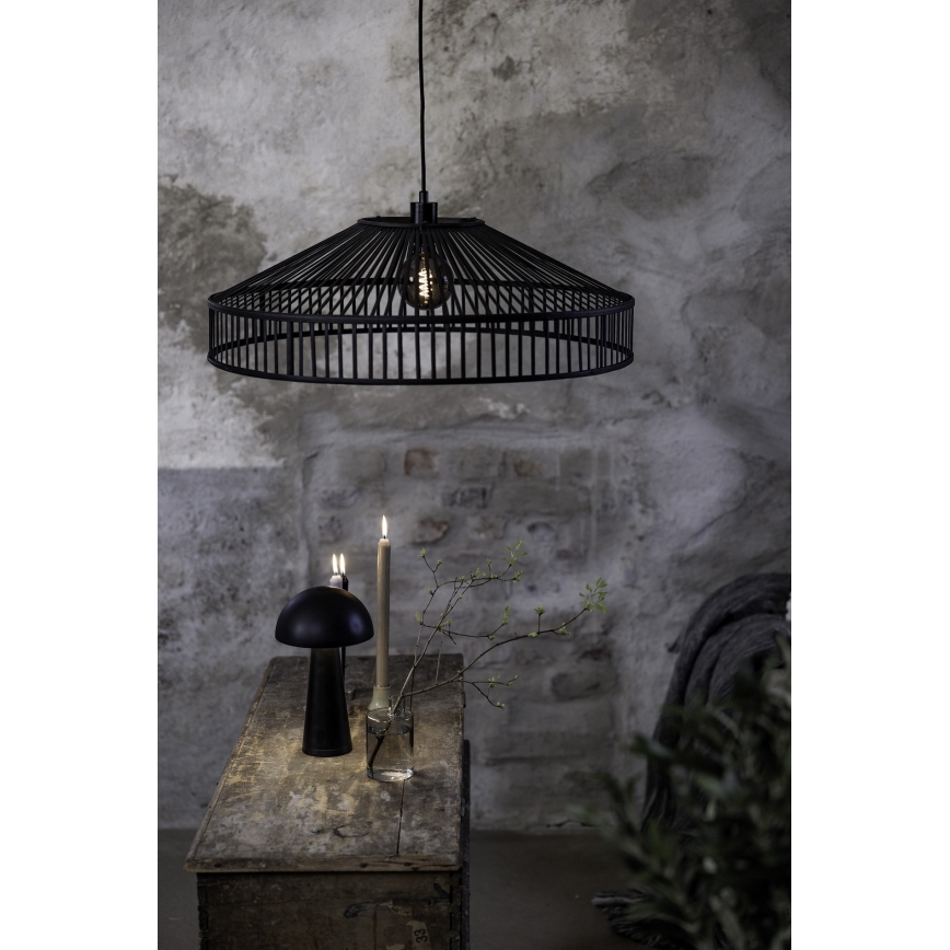 Markslöjd 108782 - Ljuskrona med textilsladd TAPA 1xE27/40W/230V svart/Bambu