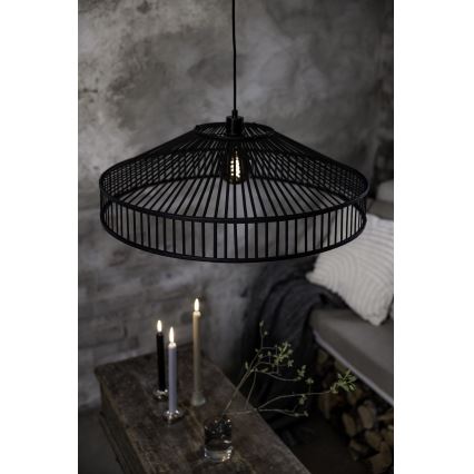 Markslöjd 108782 - Ljuskrona med textilsladd TAPA 1xE27/40W/230V svart/Bambu