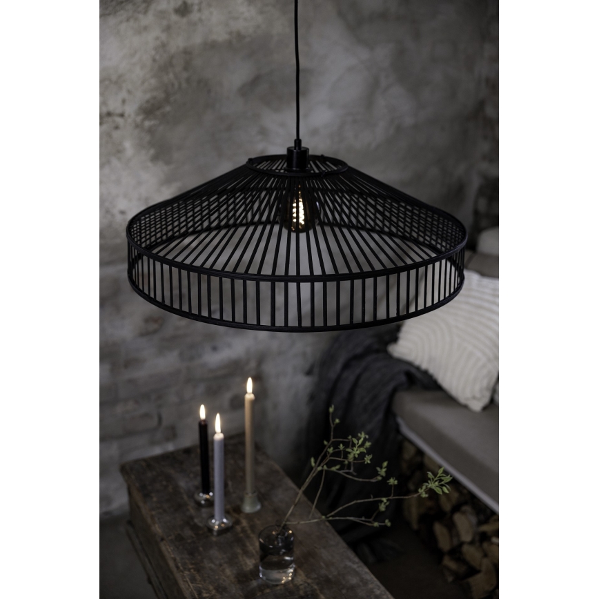 Markslöjd 108782 - Ljuskrona med textilsladd TAPA 1xE27/40W/230V svart/Bambu
