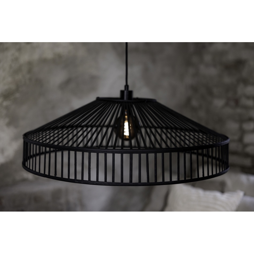 Markslöjd 108782 - Ljuskrona med textilsladd TAPA 1xE27/40W/230V svart/Bambu