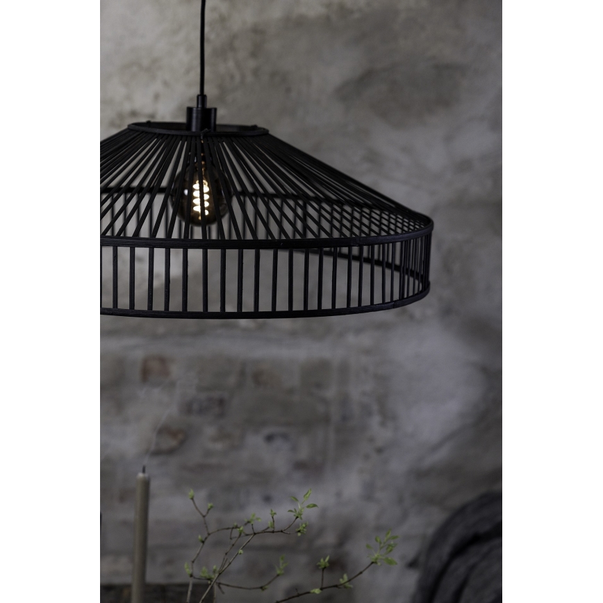 Markslöjd 108782 - Ljuskrona med textilsladd TAPA 1xE27/40W/230V svart/Bambu