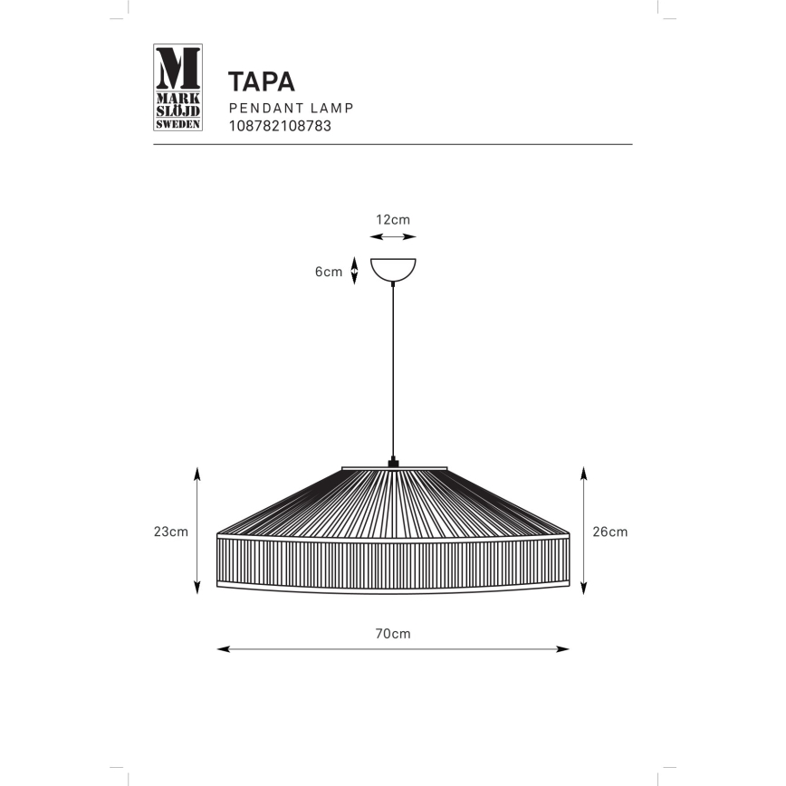 Markslöjd 108782 - Ljuskrona med textilsladd TAPA 1xE27/40W/230V svart/Bambu