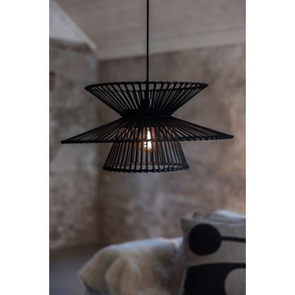 Markslöjd 108784 - Ljuskrona med textilsladd DUPLICI 1xE27/40W/230V svart/Bambu