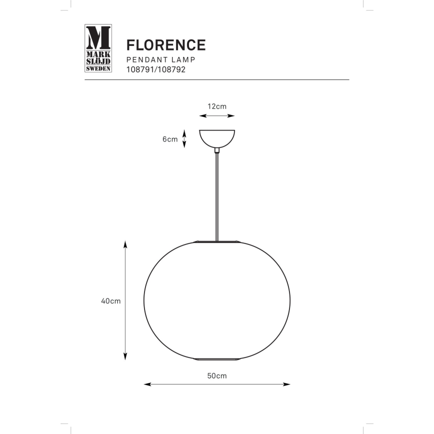 Markslöjd 108791 - Ljuskrona med textilsladd FORENCE 1xE27/40W/230V diameter 50 cm svart