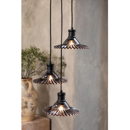 Markslöjd 108853 - Ljuskrona med textilsladd NOVIA 3xE27/40W/230V svart/rökig