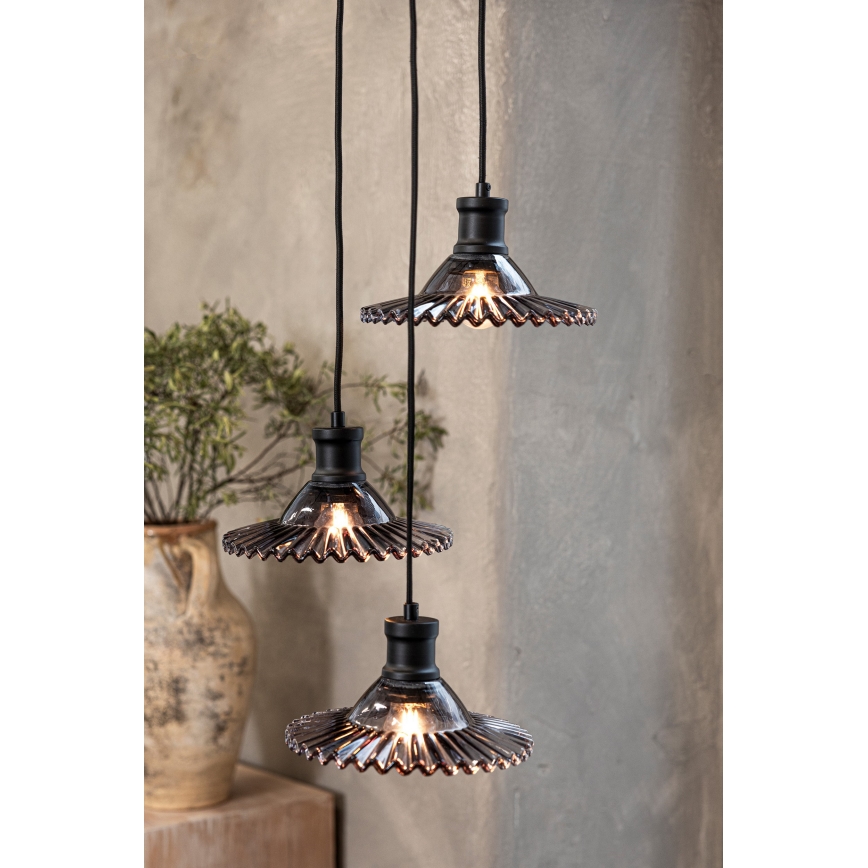 Markslöjd 108853 - Ljuskrona med textilsladd NOVIA 3xE27/40W/230V svart/rökig