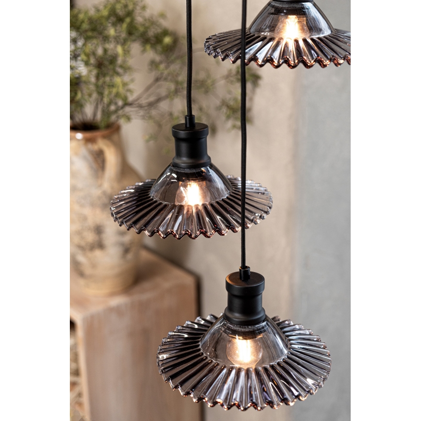 Markslöjd 108853 - Ljuskrona med textilsladd NOVIA 3xE27/40W/230V svart/rökig