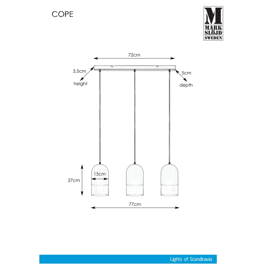Marstlöjd 108226 - Ljusskrona med upphängningsrem  COPE 3xE14/18W/230V