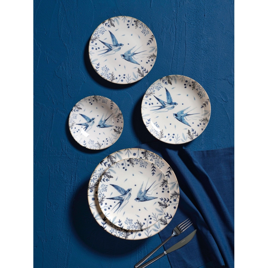 Matservis 24 delar vit/blå/porslin