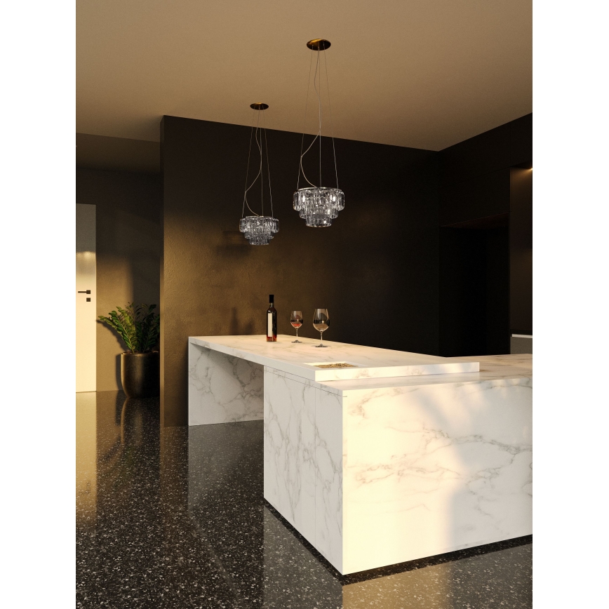 MAXLIGHT P0259 - Ljuskrona med textilsladd MONACO 9xG9/40W/230V diameter 42 cm skinande krom