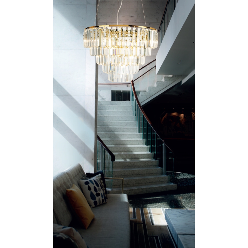 MAXLIGHT P0424 - Ljuskrona med textilsladd MONACO 15xG9/40W/230V diameter 60 cm guld
