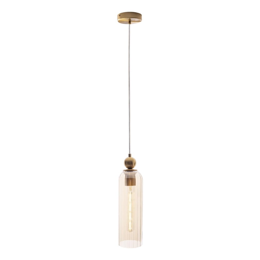 MAXLIGHT P0510 - Ljuskrona med textilsladd CAMPANILA 1xE27/40W/230V diameter 10 cm mässing/beige