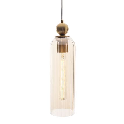 MAXLIGHT P0510 - Ljuskrona med textilsladd CAMPANILA 1xE27/40W/230V diameter 10 cm mässing/beige