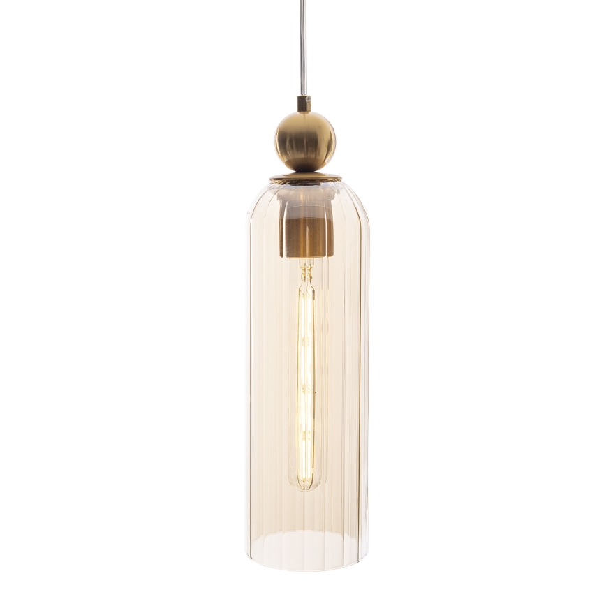 MAXLIGHT P0510 - Ljuskrona med textilsladd CAMPANILA 1xE27/40W/230V diameter 10 cm mässing/beige