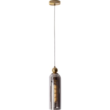 MAXLIGHT P0511 - Ljuskrona med textilsladd CAMPANILA 1xE27/40W/230V diameter 10 cm mässing/grå