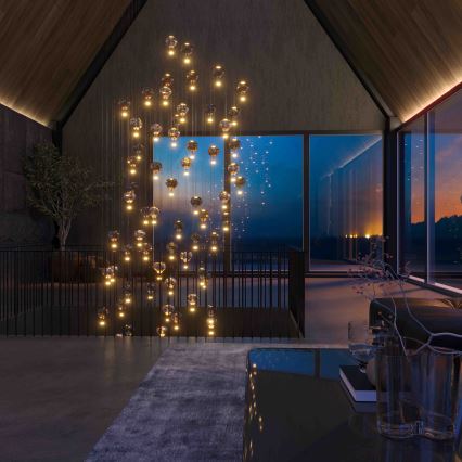 MAXLIGHT P0526D - LED ljusreglerad ljuskrona på textilsladd PALLONCINI 11xLED/6W/230V diameter 45 cm genomskinlig/beige/rökig