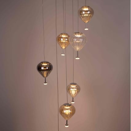MAXLIGHT P0526D - LED ljusreglerad ljuskrona på textilsladd PALLONCINI 11xLED/6W/230V diameter 45 cm genomskinlig/beige/rökig
