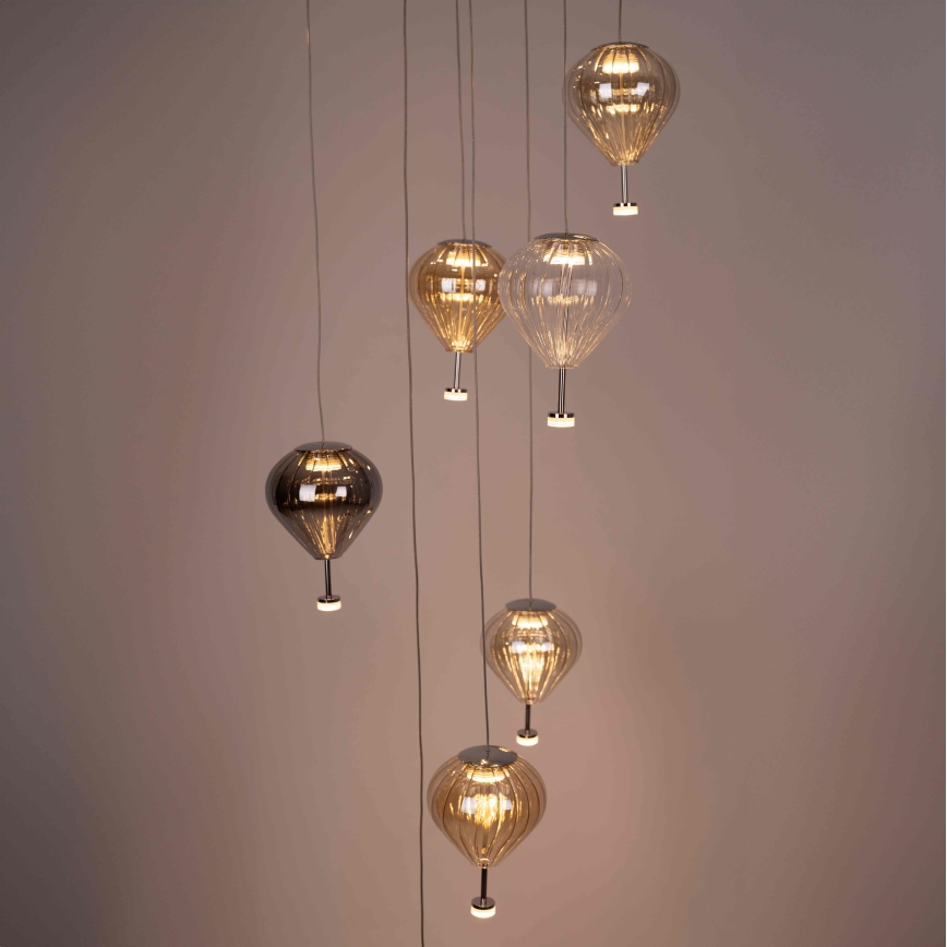 MAXLIGHT P0526D - LED ljusreglerad ljuskrona på textilsladd PALLONCINI 11xLED/6W/230V diameter 45 cm genomskinlig/beige/rökig