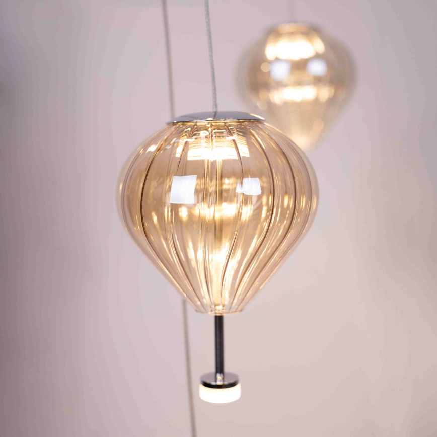MAXLIGHT P0526D - LED ljusreglerad ljuskrona på textilsladd PALLONCINI 11xLED/6W/230V diameter 45 cm genomskinlig/beige/rökig