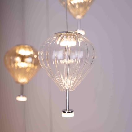 MAXLIGHT P0526D - LED ljusreglerad ljuskrona på textilsladd PALLONCINI 11xLED/6W/230V diameter 45 cm genomskinlig/beige/rökig