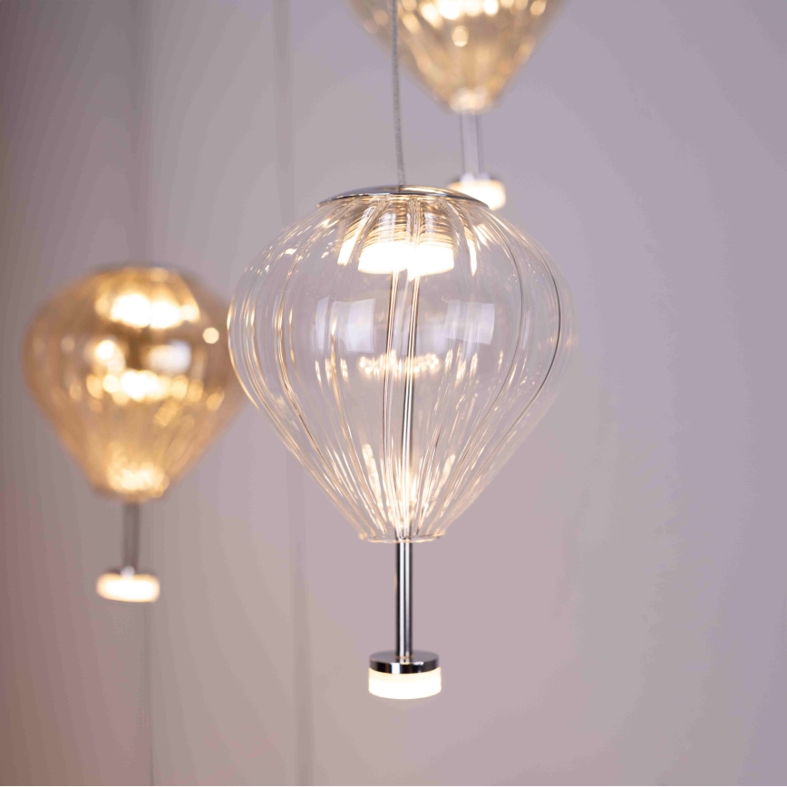 MAXLIGHT P0526D - LED ljusreglerad ljuskrona på textilsladd PALLONCINI 11xLED/6W/230V diameter 45 cm genomskinlig/beige/rökig