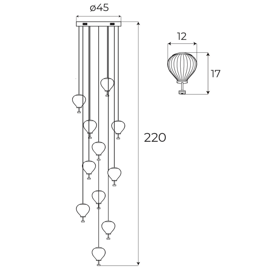 MAXLIGHT P0526D - LED ljusreglerad ljuskrona på textilsladd PALLONCINI 11xLED/6W/230V diameter 45 cm genomskinlig/beige/rökig
