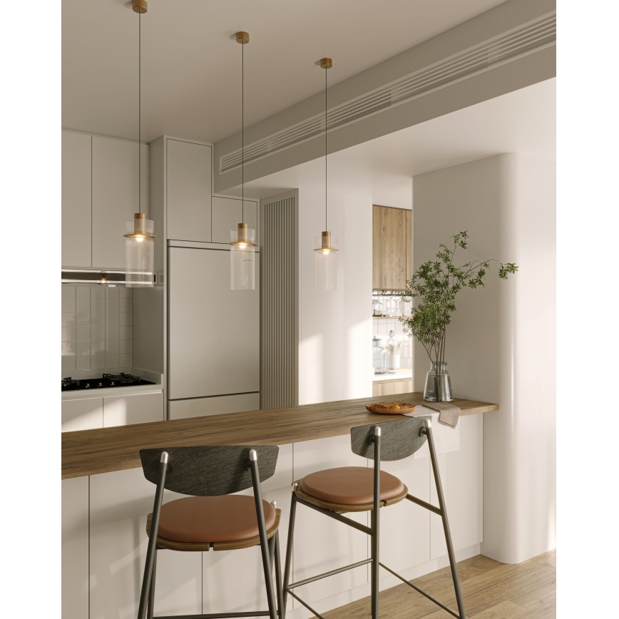 MAXLIGHT P0531 - LED ljuskrona med textilsladd SIGNATURE LED/8W/230V diameter 15 cm mässing/genomskinlig