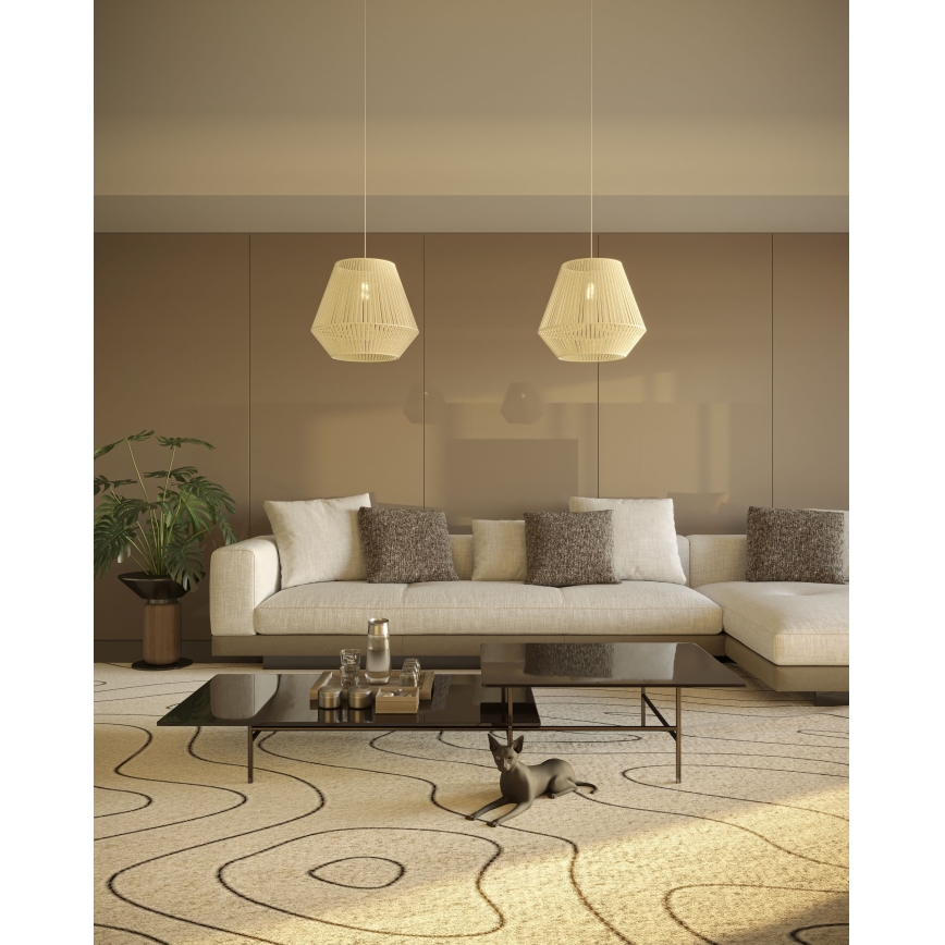 MAXLIGHT P0584 - Ljuskrona med textilsladd PRASLIN 1xE27/15W/230V diameter 44 cm beige